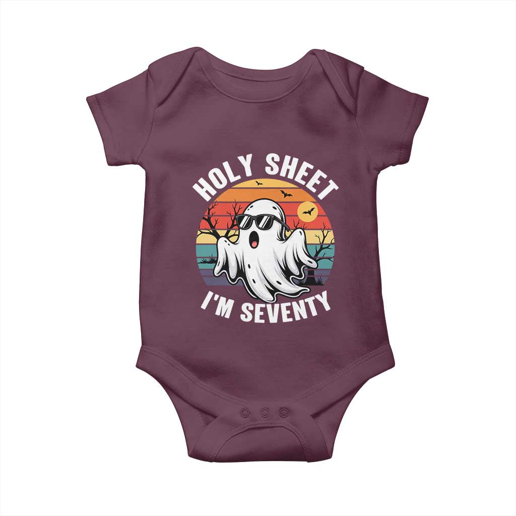 70th Birthday Halloween Ghost Baby Onesie Holy Sheet I'm Seventy TS14 Maroon Print Your Wear