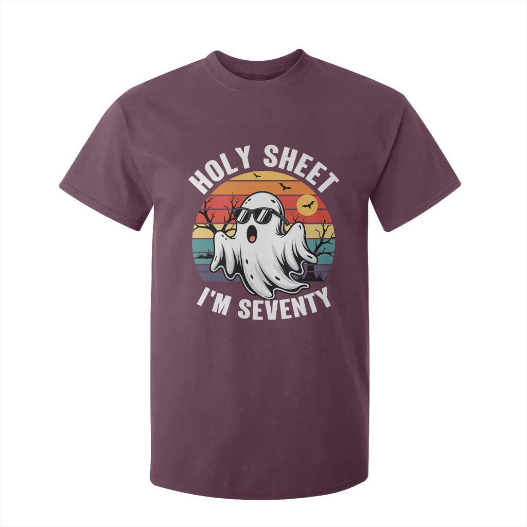 70th Birthday Halloween Ghost T Shirt For Kid Holy Sheet I'm Seventy TS14 Maroon Print Your Wear