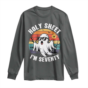 70th Birthday Halloween Ghost Long Sleeve Shirt Holy Sheet I'm Seventy TS14 Dark Heather Print Your Wear