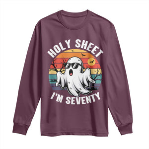 70th Birthday Halloween Ghost Long Sleeve Shirt Holy Sheet I'm Seventy TS14 Maroon Print Your Wear