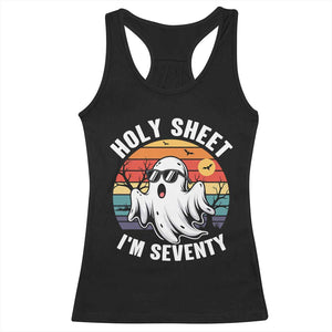 70th Birthday Halloween Ghost Racerback Tank Top Holy Sheet I'm Seventy TS14 Black Print Your Wear