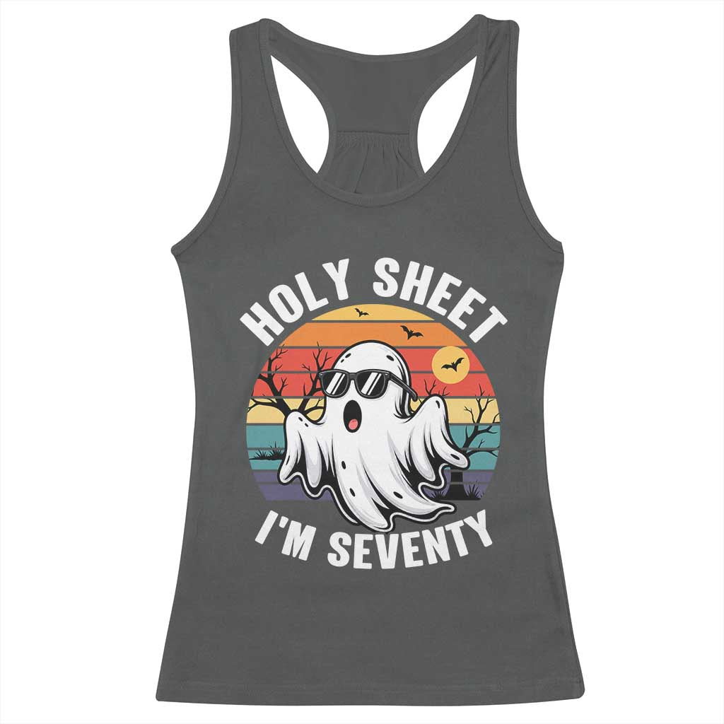 70th Birthday Halloween Ghost Racerback Tank Top Holy Sheet I'm Seventy TS14 Dark Heather Print Your Wear