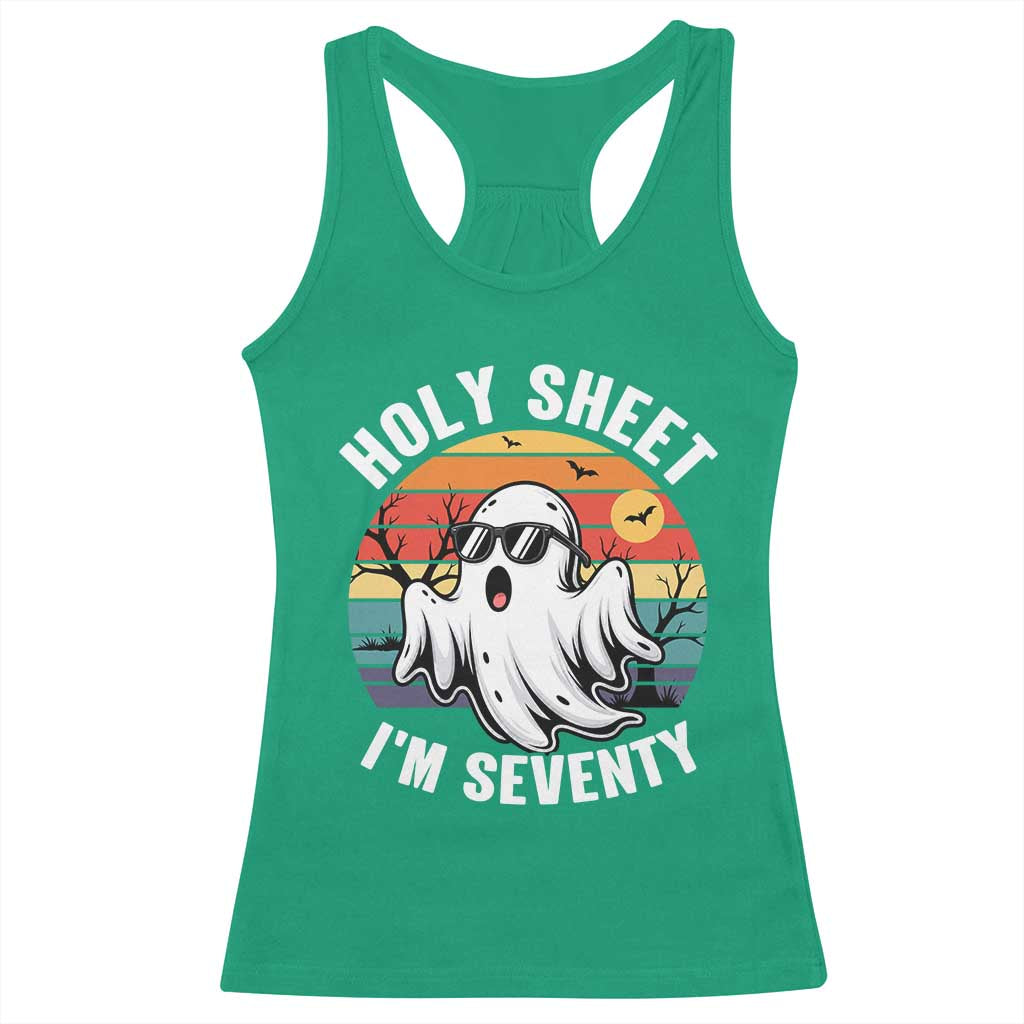 70th Birthday Halloween Ghost Racerback Tank Top Holy Sheet I'm Seventy TS14 Irish Green Print Your Wear