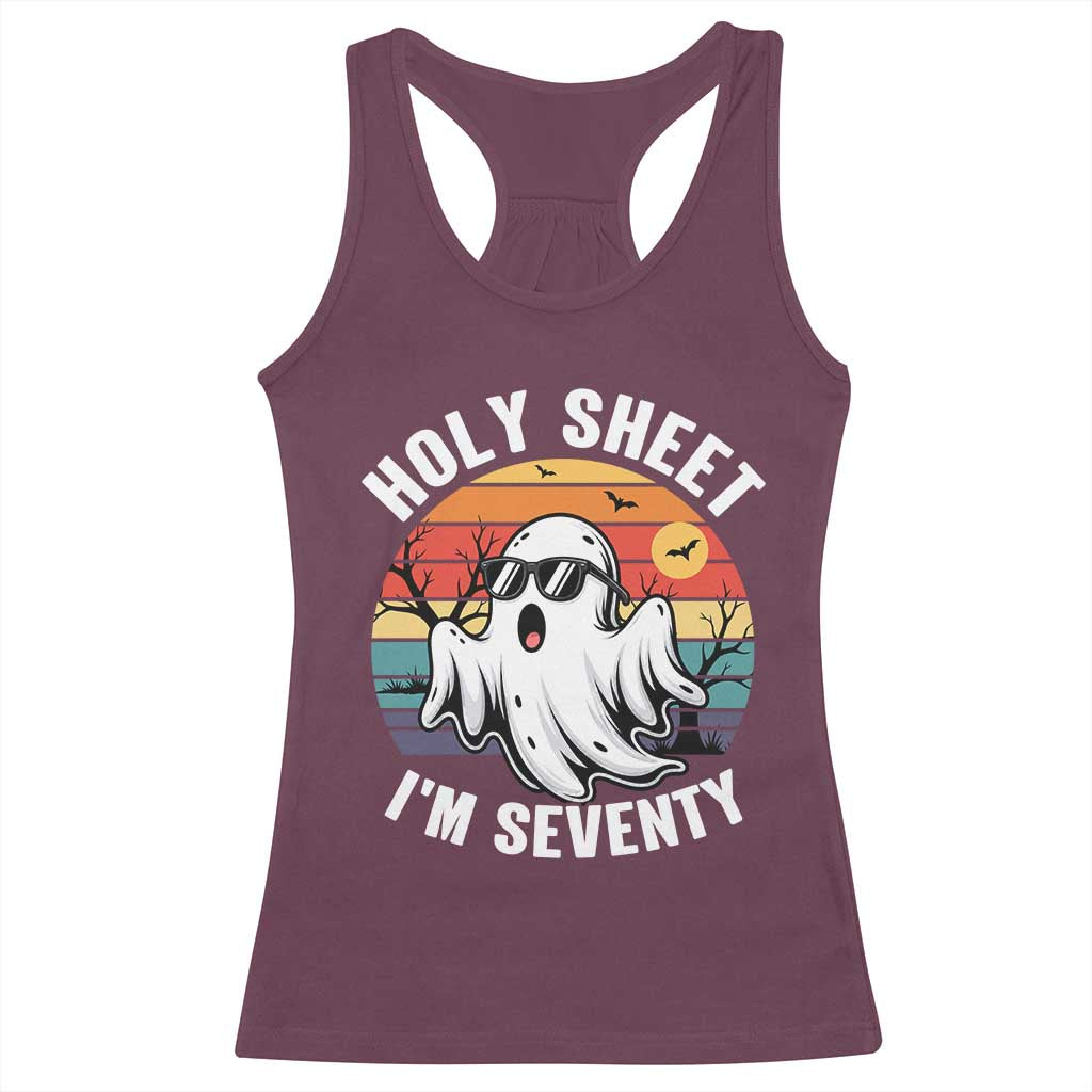 70th Birthday Halloween Ghost Racerback Tank Top Holy Sheet I'm Seventy TS14 Maroon Print Your Wear