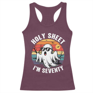 70th Birthday Halloween Ghost Racerback Tank Top Holy Sheet I'm Seventy TS14 Maroon Print Your Wear