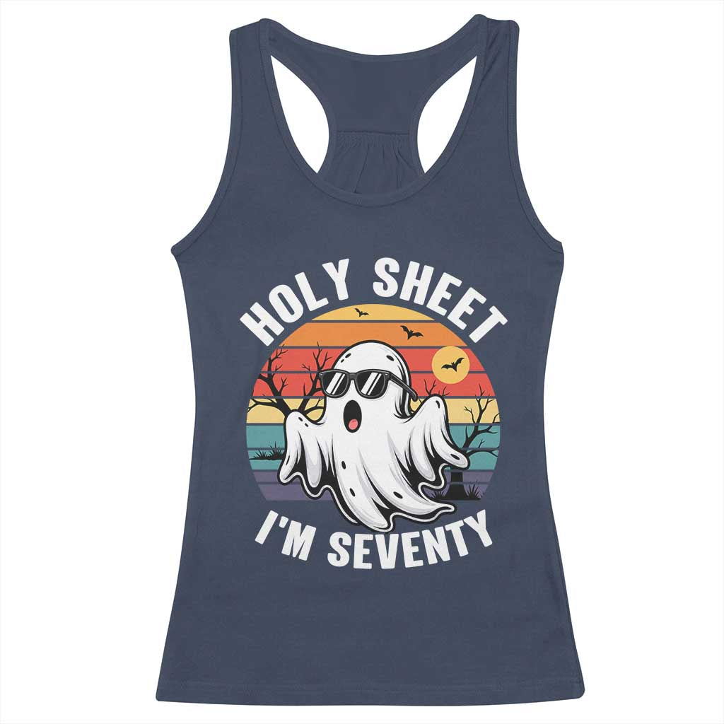 70th Birthday Halloween Ghost Racerback Tank Top Holy Sheet I'm Seventy TS14 Navy Print Your Wear