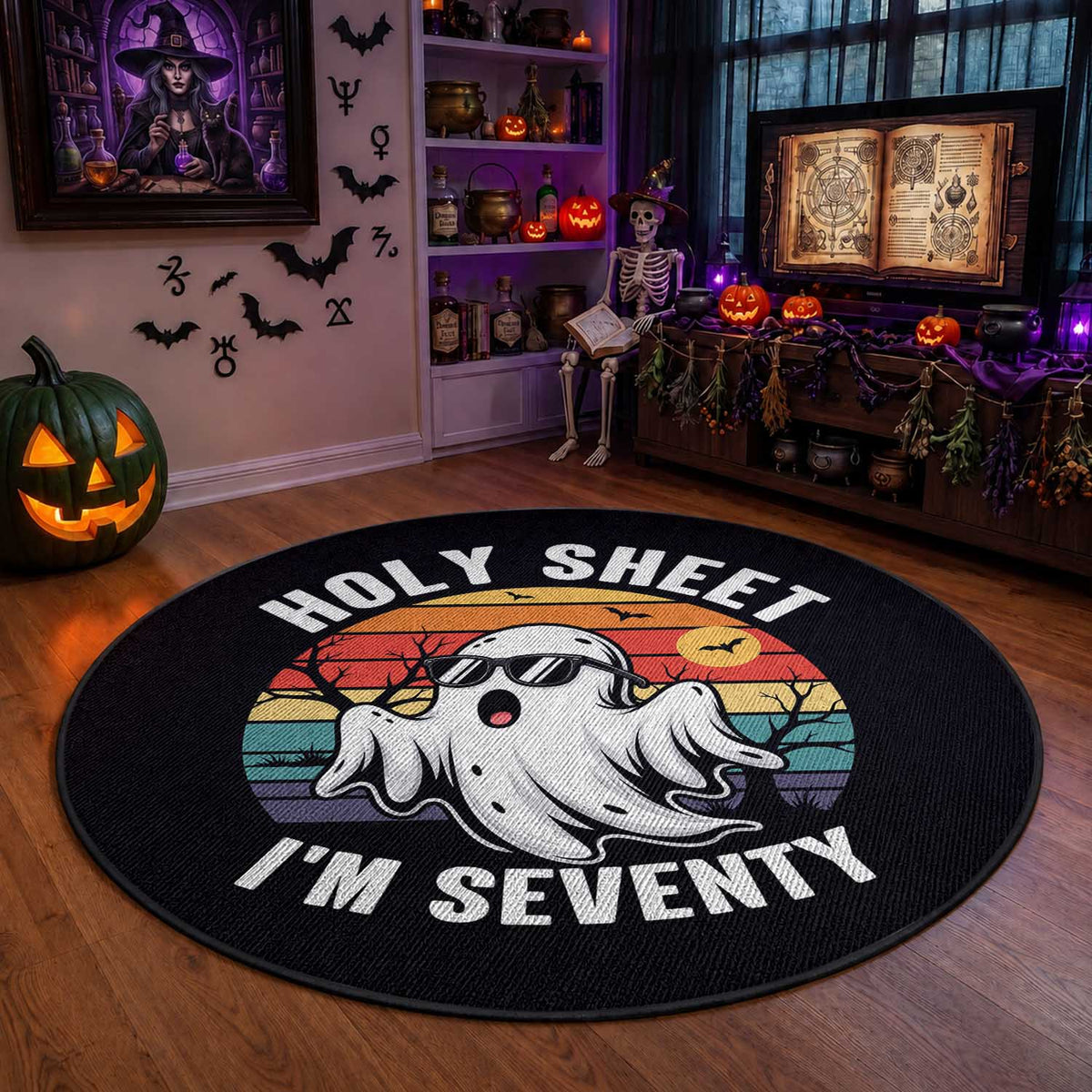 70th Birthday Halloween Ghost Round Rug Holy Sheet I'm Seventy