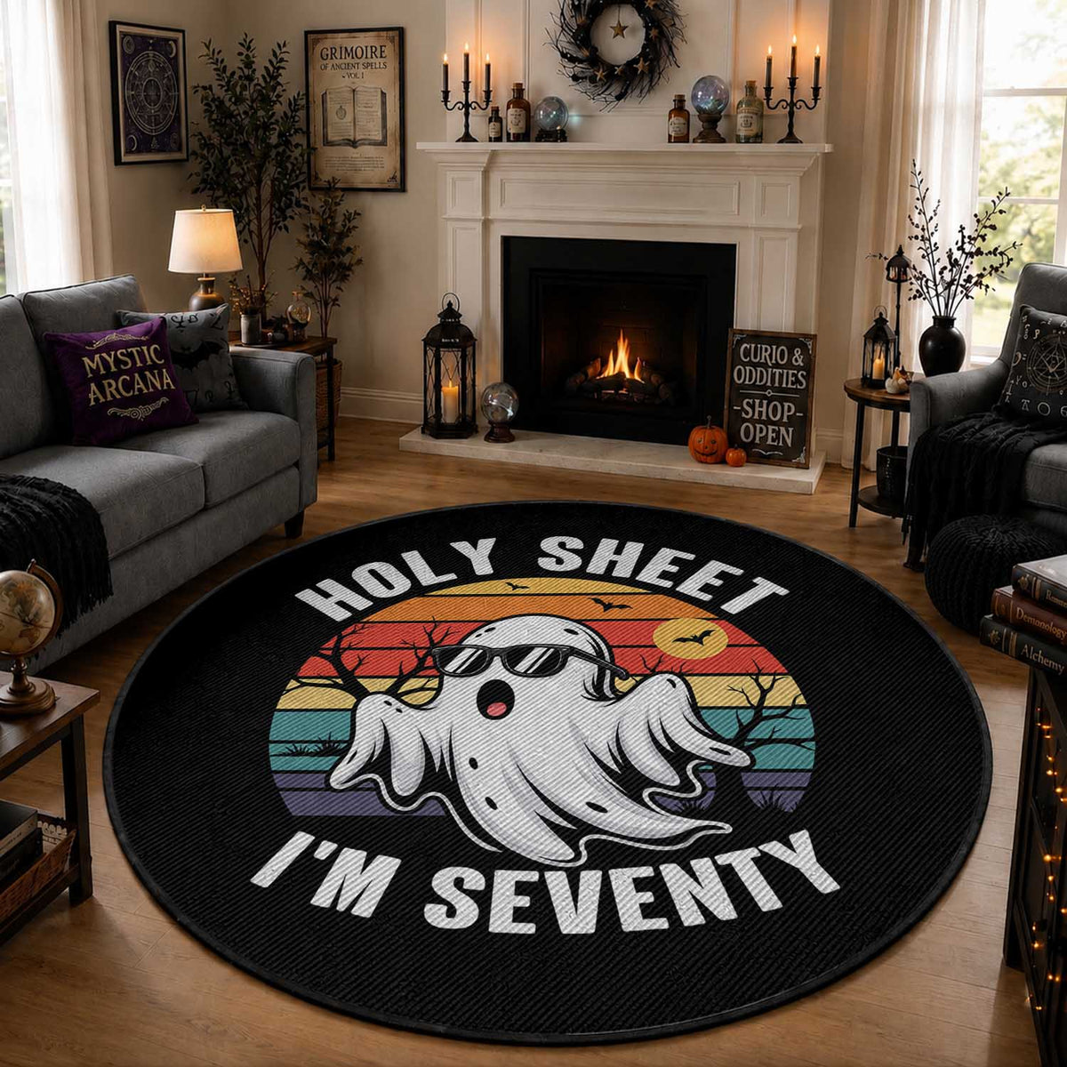 70th Birthday Halloween Ghost Round Rug Holy Sheet I'm Seventy
