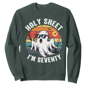 70th Birthday Halloween Ghost Sweatshirt Holy Sheet I'm Seventy TS14 Dark Forest Green Print Your Wear