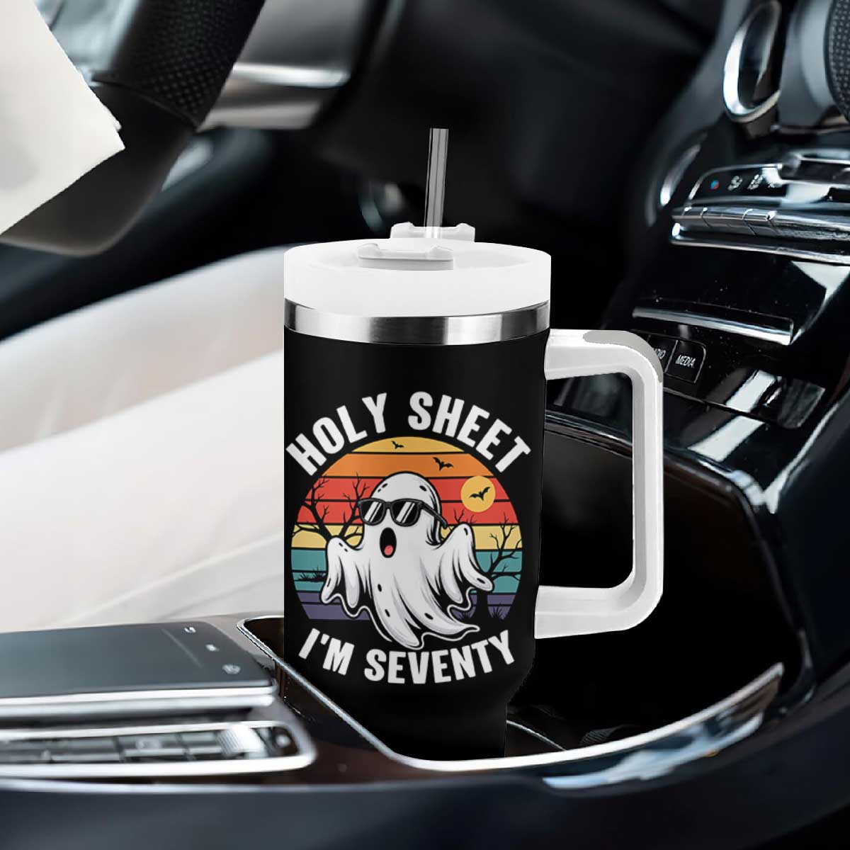 70th Birthday Halloween Ghost Tumbler With Handle Holy Sheet I'm Seventy TS14 Print Your Wear