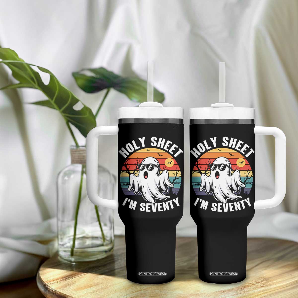 70th Birthday Halloween Ghost Tumbler With Handle Holy Sheet I'm Seventy TS14 Print Your Wear