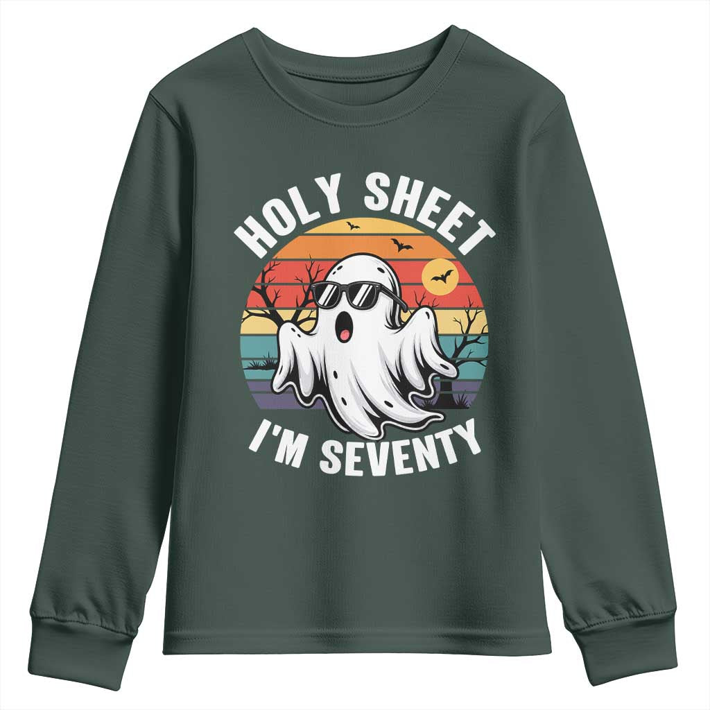 70th Birthday Halloween Ghost Youth Sweatshirt Holy Sheet I'm Seventy TS14 Dark Forest Green Print Your Wear