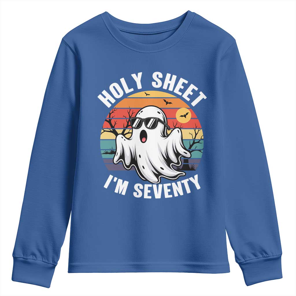 70th Birthday Halloween Ghost Youth Sweatshirt Holy Sheet I'm Seventy TS14 Royal Blue Print Your Wear