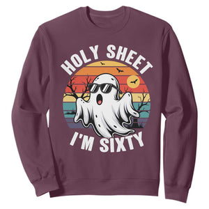 60th Birthday Halloween Ghost Sweatshirt Holy Sheet I'm Sixty TS14 Maroon Print Your Wear