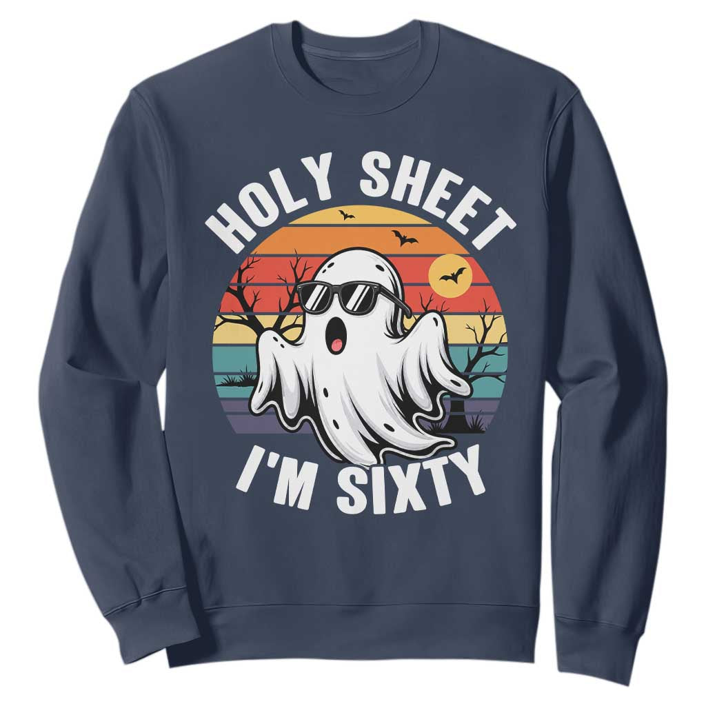 60th Birthday Halloween Ghost Sweatshirt Holy Sheet I'm Sixty TS14 Navy Print Your Wear