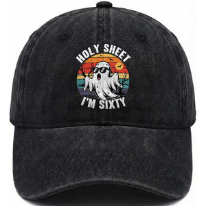 60th Birthday Halloween Ghost Washed Cotton Baseball Cap Holy Sheet I'm Sixty TS14 Print Your Wear