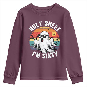 60th Birthday Halloween Ghost Youth Sweatshirt Holy Sheet I'm Sixty TS14 Maroon Print Your Wear
