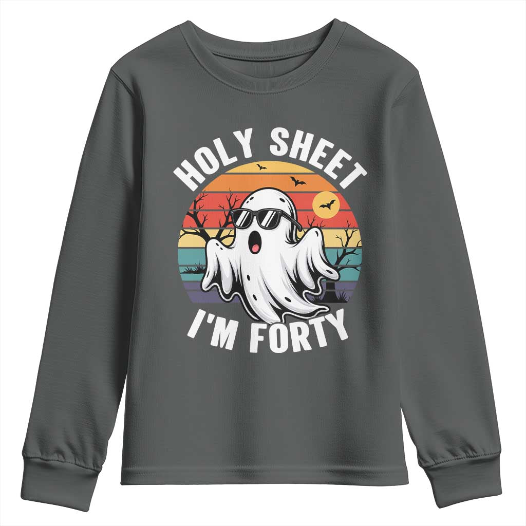 40th Birthday Halloween Ghost Youth Sweatshirt Holy Sheet I'm Forty TS14 Dark Heather Print Your Wear