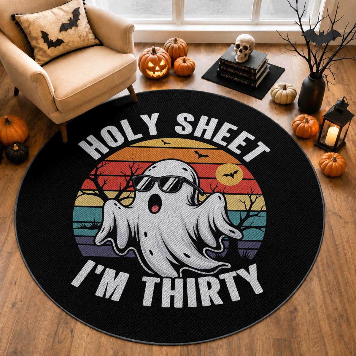 30th Birthday Halloween Ghost Round Rug Holy Sheet I'm Thirty