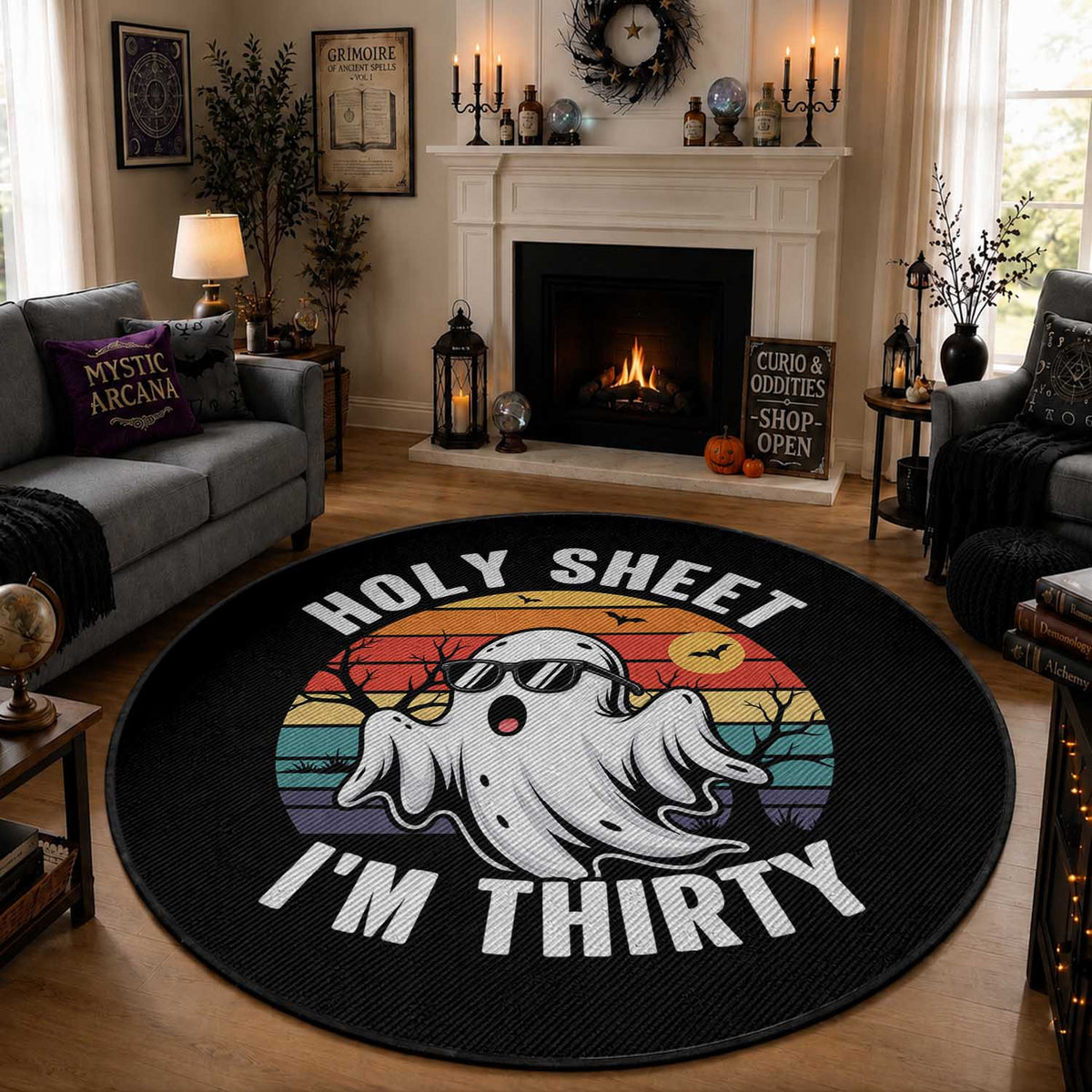 30th Birthday Halloween Ghost Round Rug Holy Sheet I'm Thirty