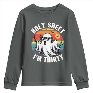 30th Birthday Halloween Ghost Youth Sweatshirt Holy Sheet I'm Thirty TS14 Dark Heather Print Your Wear