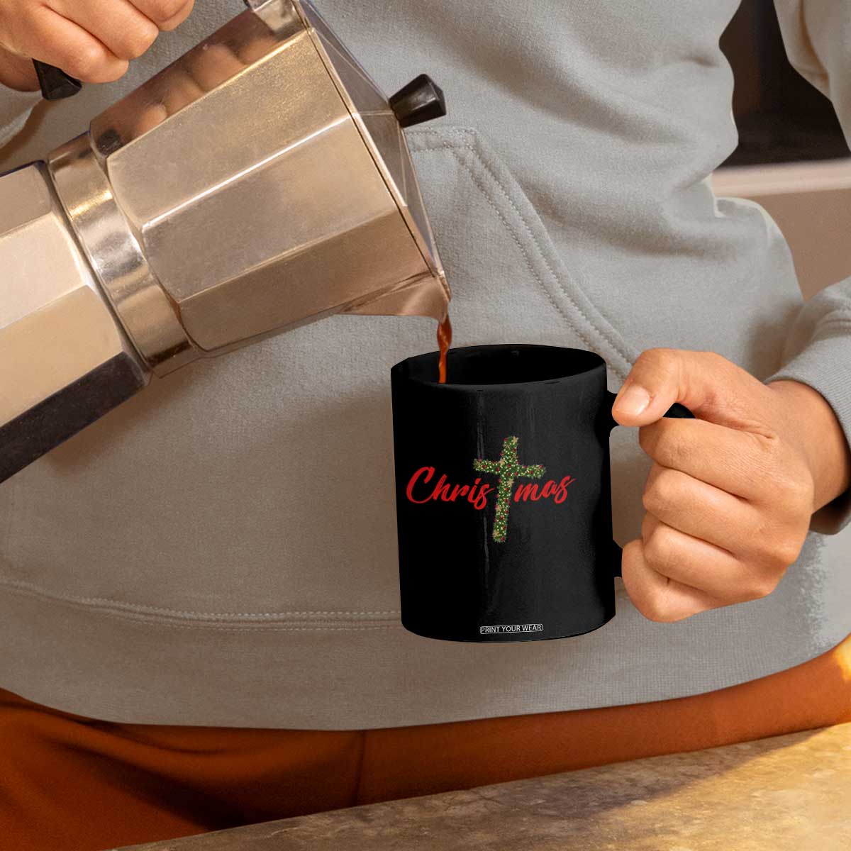 Christian Christmas Coffee Mug Cross Lights Faith TS14 Print Your Wear
