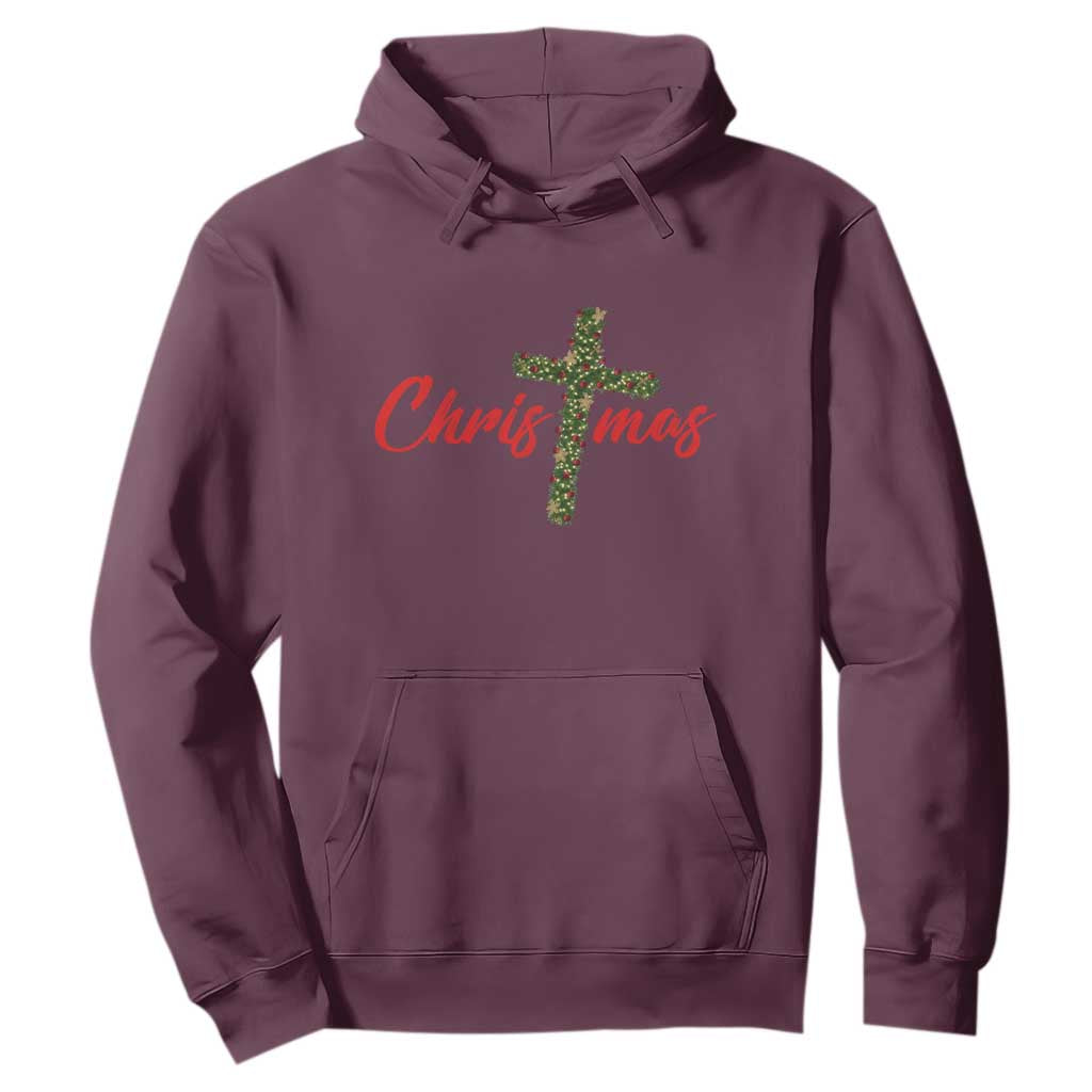 Christian Christmas Hoodie Cross Lights Faith TS14 Maroon Print Your Wear