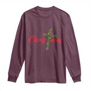 Christian Christmas Long Sleeve Shirt Cross Lights Faith TS14 Maroon Print Your Wear
