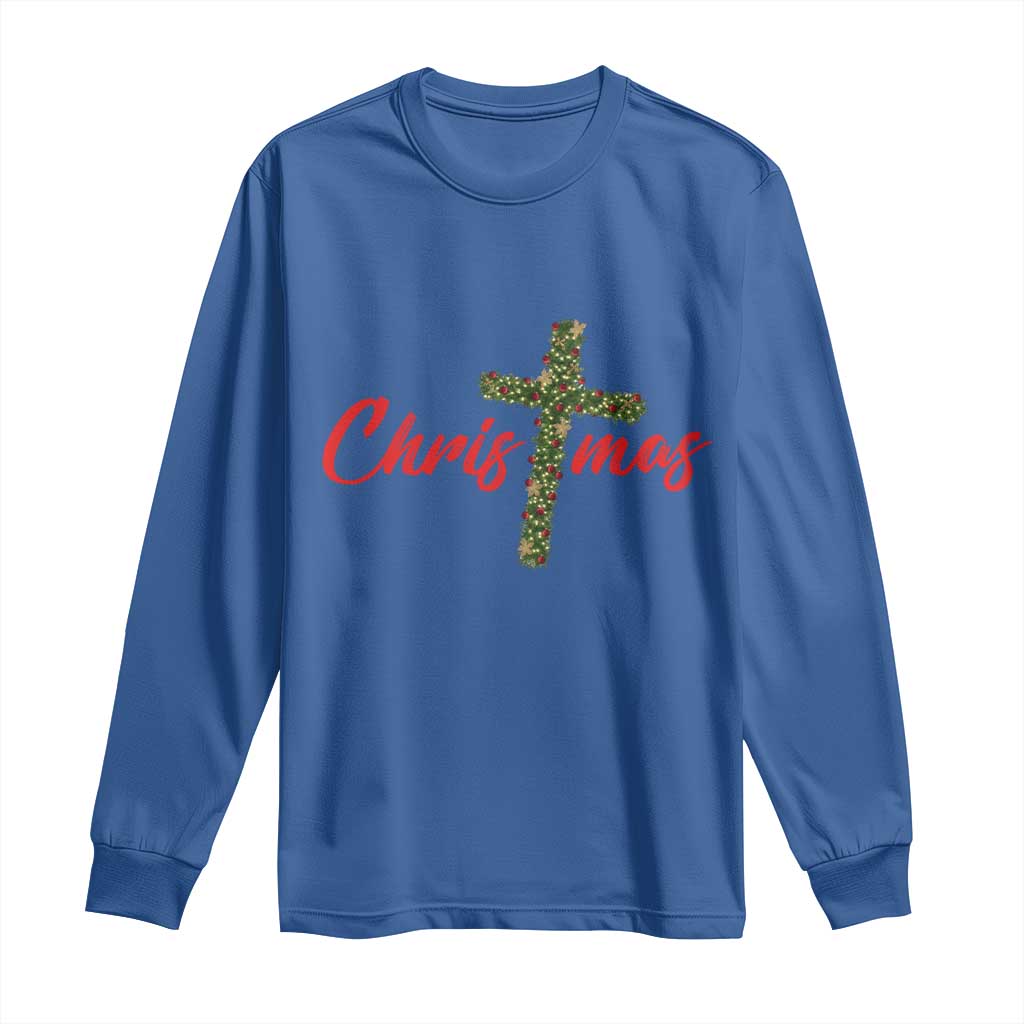 Christian Christmas Long Sleeve Shirt Cross Lights Faith TS14 Royal Blue Print Your Wear