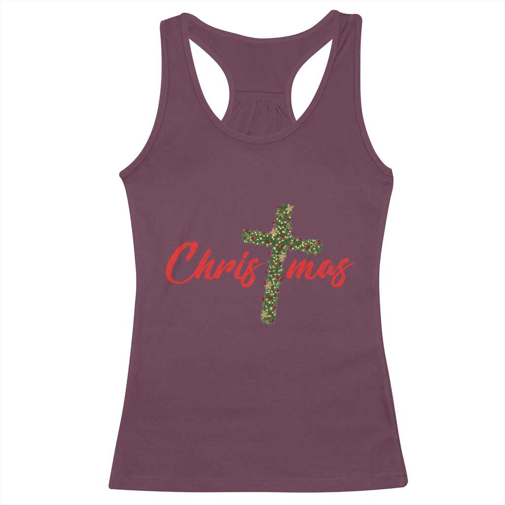 Christian Christmas Racerback Tank Top Cross Lights Faith TS14 Maroon Print Your Wear