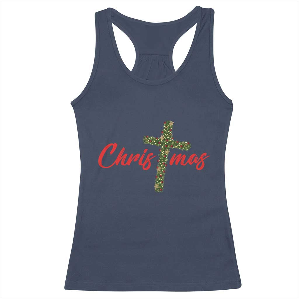 Christian Christmas Racerback Tank Top Cross Lights Faith TS14 Navy Print Your Wear