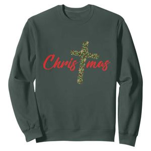 Christian Christmas Sweatshirt Cross Lights Faith TS14 Dark Forest Green Print Your Wear