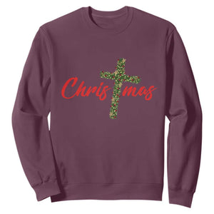Christian Christmas Sweatshirt Cross Lights Faith TS14 Maroon Print Your Wear