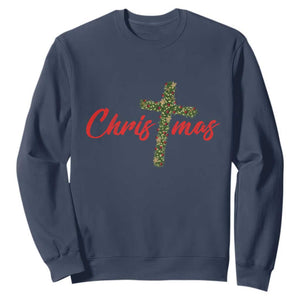 Christian Christmas Sweatshirt Cross Lights Faith TS14 Navy Print Your Wear