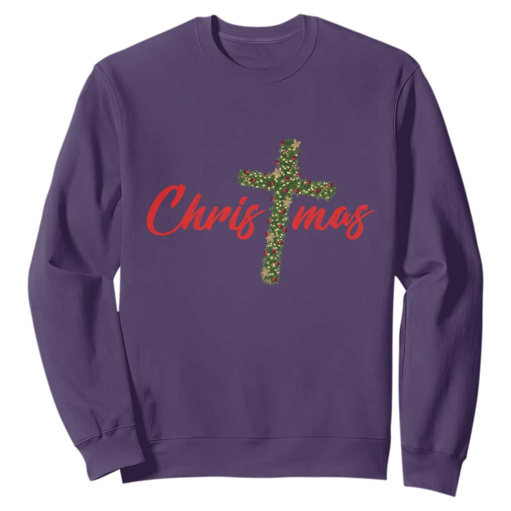 Christian Christmas Sweatshirt Cross Lights Faith TS14 Purple Print Your Wear