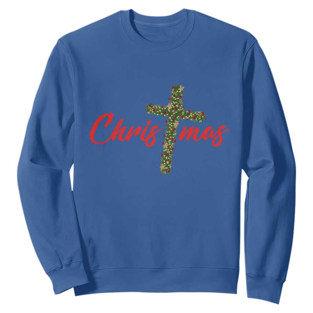 Christian Christmas Sweatshirt Cross Lights Faith TS14 Royal Blue Print Your Wear