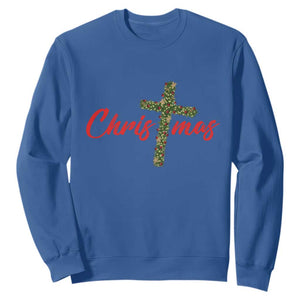 Christian Christmas Sweatshirt Cross Lights Faith TS14 Royal Blue Print Your Wear