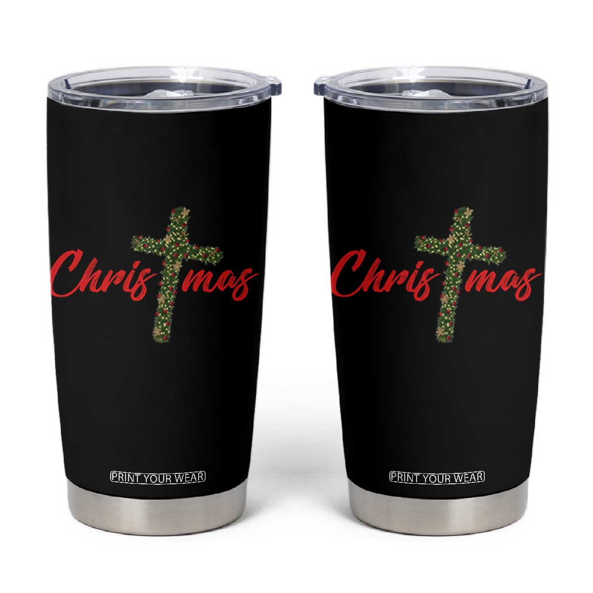 Christian Christmas Tumbler Cup Cross Lights Faith TS14 Black Print Your Wear