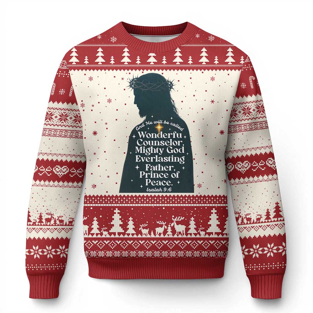 Christian Jesus Ugly Christmas Sweater Cross Bible Verse Inspirational Isalah 9:6 TS14 Beige Red Print Your Wear