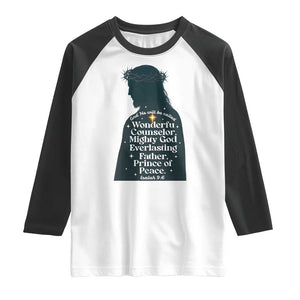 Christian Jesus Raglan Shirt Cross Bible Verse Inspirational Isalah 9:6 TS14 White Black Print Your Wear