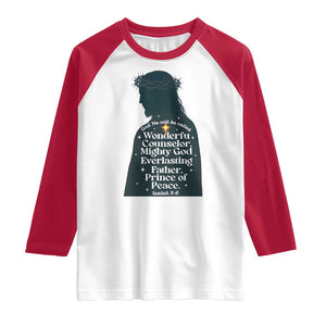 Christian Jesus Raglan Shirt Cross Bible Verse Inspirational Isalah 9:6 TS14 White Red Print Your Wear