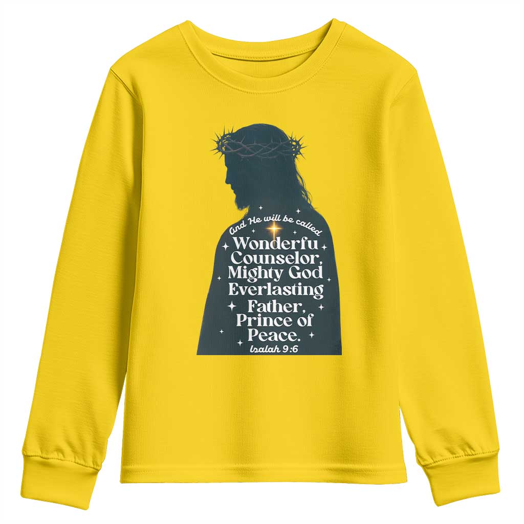 Christian Jesus Youth Sweatshirt Cross Bible Verse Inspirational Isalah 9:6 TS14 Daisy Print Your Wear