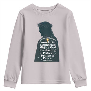 Christian Jesus Youth Sweatshirt Cross Bible Verse Inspirational Isalah 9:6 TS14 Ice Gray Print Your Wear