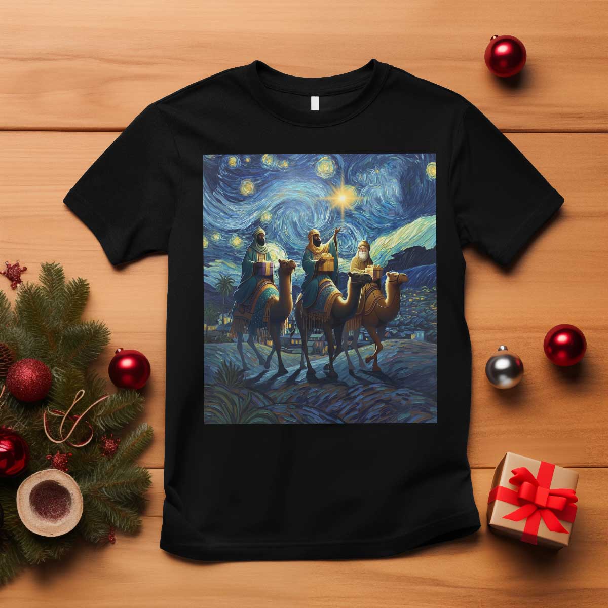 Three Kings T Shirt Nativity Scene Starry Night Christian Christmas TS14 Black Print Your Wear