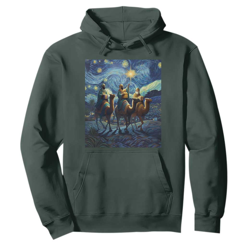 Three Kings Hoodie Nativity Scene Starry Night Christian Christmas TS14 Dark Forest Green Print Your Wear