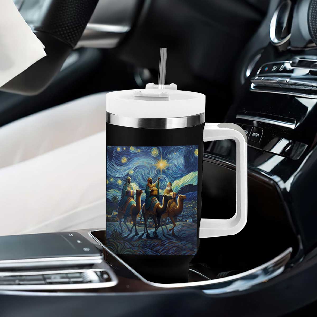 Three Kings Tumbler With Handle Nativity Scene Starry Night Christian Christmas TS14 Print Your Wear