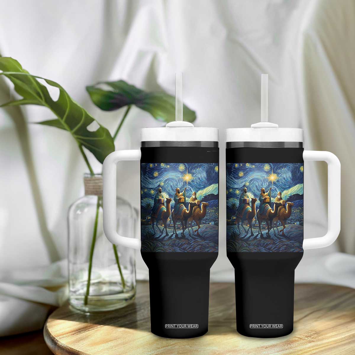 Three Kings Tumbler With Handle Nativity Scene Starry Night Christian Christmas TS14 Print Your Wear