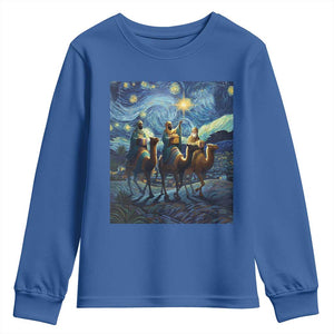 Three Kings Youth Sweatshirt Nativity Scene Starry Night Christian Christmas TS14 Royal Blue Print Your Wear