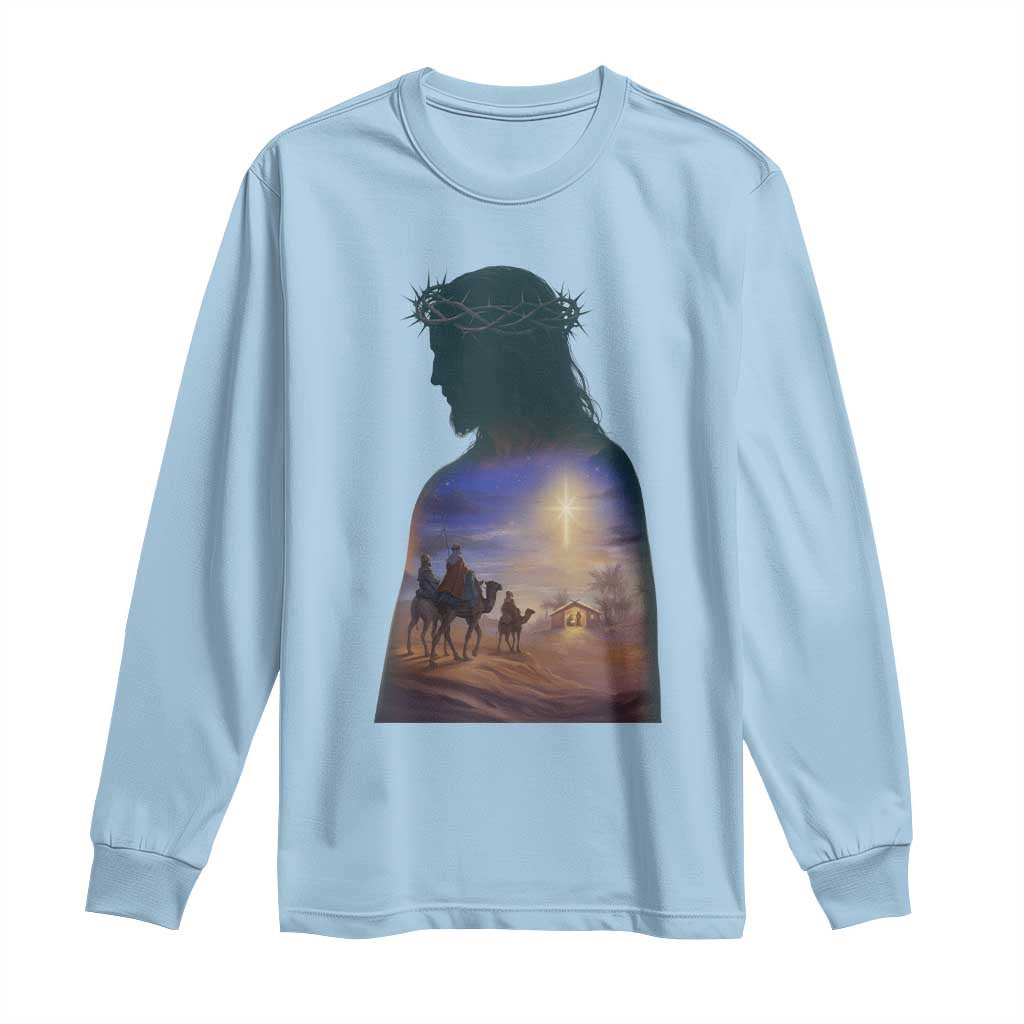 Three Wise Men Nativity Scene Long Sleeve Shirt Christian Jesus Faith TS14 Light Blue Print Your Wear