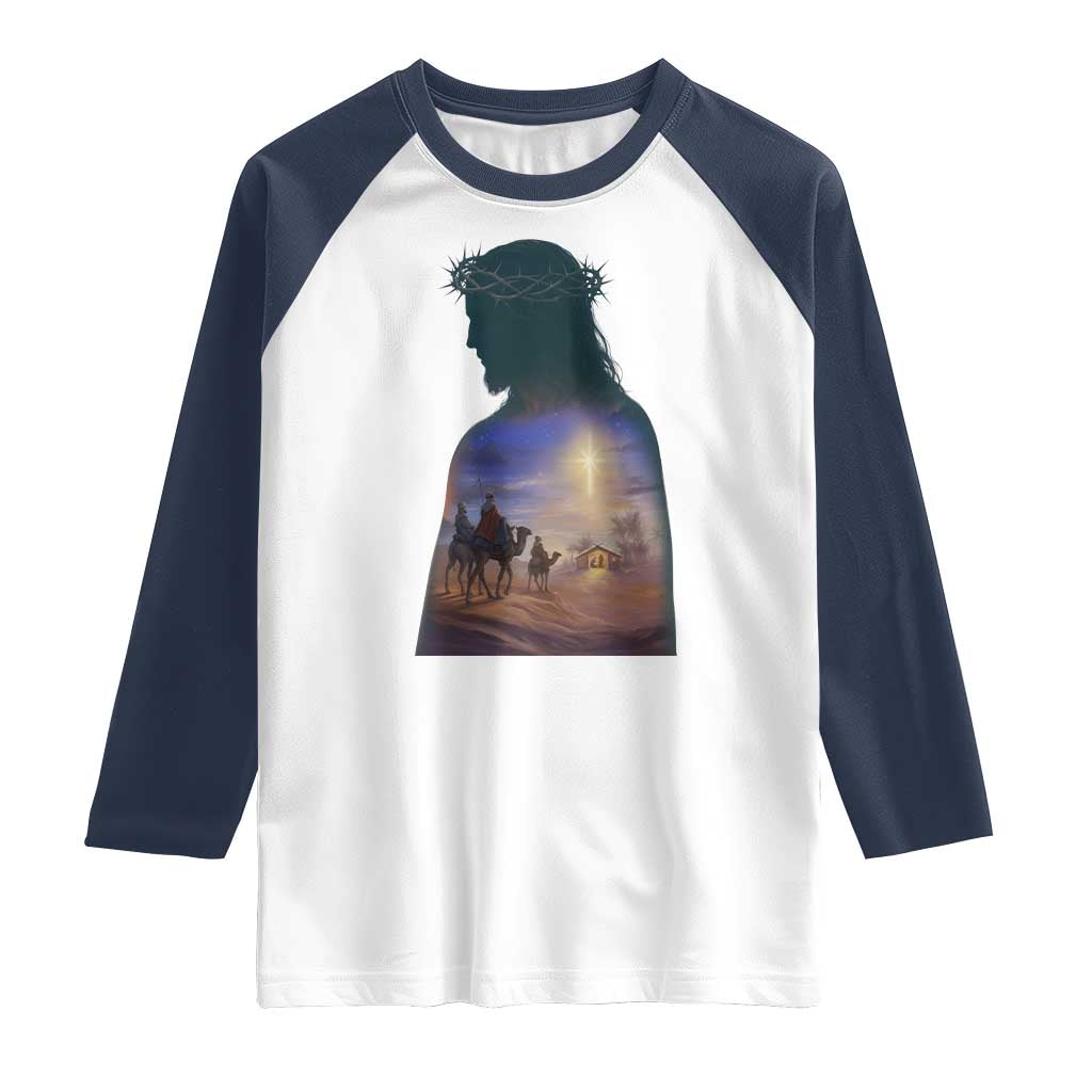 Three Wise Men Nativity Scene Raglan Shirt Christian Jesus Faith TS14 White Navy Print Your Wear